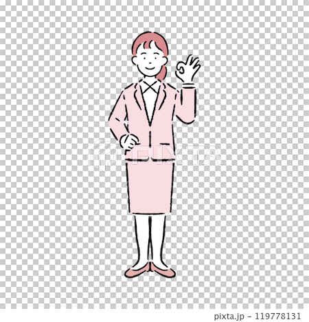 A woman in a suit making an OK sign 119778131