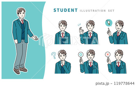 制服を着た学生の表情イラストセット 119778644