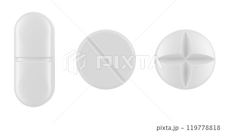 White pills, different types of tablets. 3D rendering White pills, different types of tablets. 3D rendering 119778818
