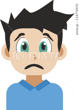 Japanese manga style illustration of a sad face young adult man front view 119778970