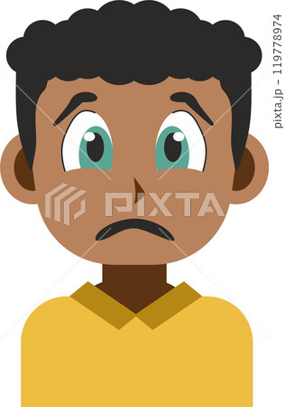 Japanese manga style illustration of a sad face young adult african american man front view Japanese manga style illustration of a sad face young adult african american man front view 119778974