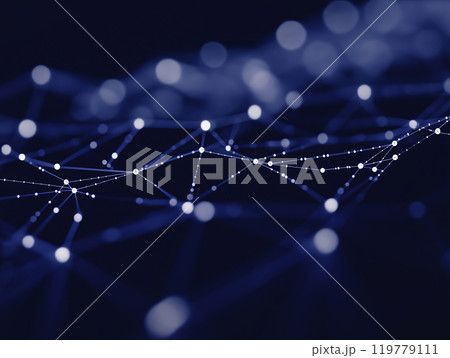 Abstract visualization of a network with interconnected nodes and lines on a dark background Abstract visualization of a network with interconnected nodes and lines on a dark background 119779111