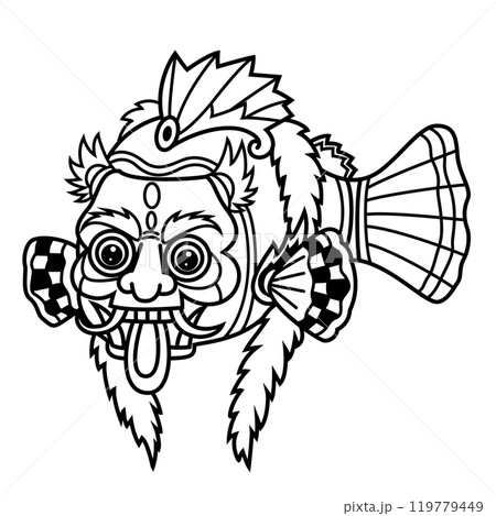 tattoo style black and white illustration of a fish art. Hand drawn fish tattoo. line drawing coloring book vector. 119779449