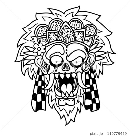 tattoo style black and white illustration of a skull art. Hand drawn skull tattoo. line drawing coloring book vector. 119779459