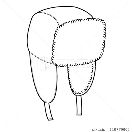 Trapper Hat, Ushanka Aviator Winter Head Fashion accessory cap with fur clothing technical illustration. Vector headgear 119779903