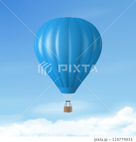Vector Travel Banner with 3d Realistic Hot Air Balloon Icon on a Blue Sky Background. Design Template, Summer Vacation, Travelling, Tourism and Journey Concept 119779933