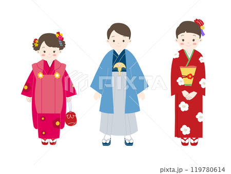 七五三　着物　子供　女の子　男の子　着物を着た子供たち 119780614