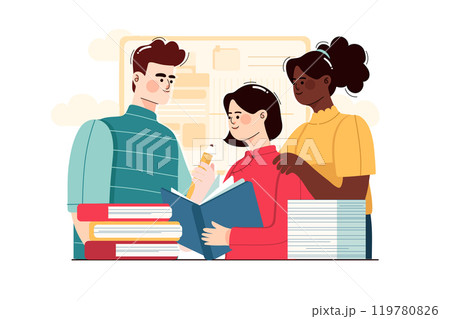 Multi-ethnic students working together Multi-ethnic students working together 119780826