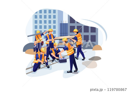 Construction site manager showing details to worker Construction site manager showing details to worker 119780867