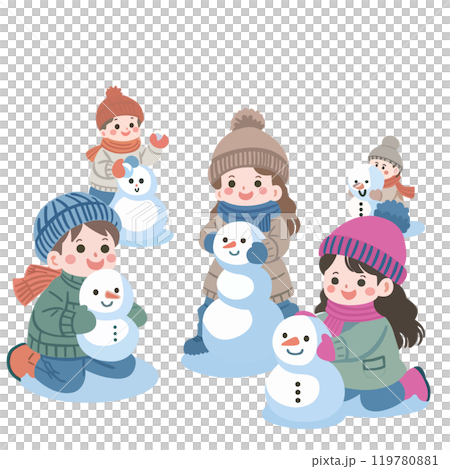 雪遊び : 雪だるまを作る子ども達 119780881