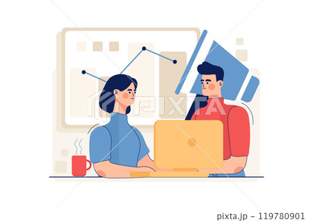 Male And Female Employee Doing Online Marketing 119780901