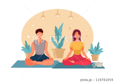 Girl and boy do yoga in lotus pose 119781059