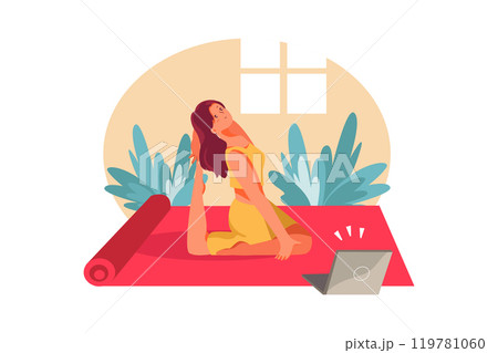Girl doing yoga pose at laptop 119781060