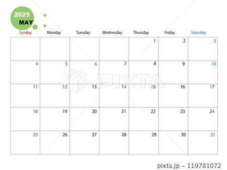シンプルな2025年カレンダー、5月 シンプルな2025年カレンダー、5月 119781072