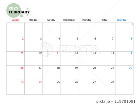 シンプルな2025年カレンダー、2月 119781081