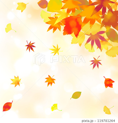 オレンジ色キラキラ背景と紅葉の背景イラスト素材 119781264