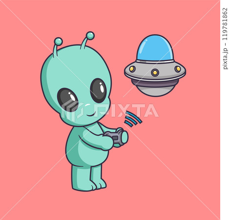 Cute alien Playing Ufo Toy Cartoon Vector Icon Illustration. Science Technology Icon Concept Isolated Premium Vector Cute alien Playing Ufo Toy Cartoon Vector Icon Illustration. Science Technology Icon Concept Isolated Premium Vector 119781862