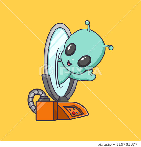 cute alien comes out of teleport glass Cartoon Vector Icon Illustration. Scene technology Icon Concept Isolated Premium Vector cute alien comes out of teleport glass Cartoon Vector Icon Illustration. Scene technology Icon Concept Isolated Premium Vector 119781877