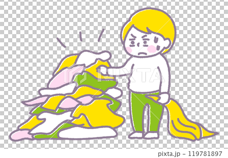 一個女人在一堆需要洗的衣服前感到沮喪（粉彩） 119781897