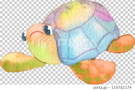 Colorful Sea Turtle, Watercolor Hand-drawn Illustration Colorful Sea Turtle, Watercolor Hand-drawn Illustration 119782174