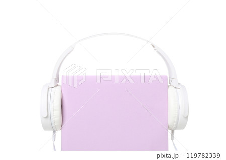 PNG, Book with modern headphones, isolated on white background. PNG, Book with modern headphones, isolated on white background. 119782339