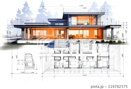 Interior design, home project and house architecture plan 119782575