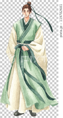 portrait of a Chinese man watercolor hand drawn 119782681