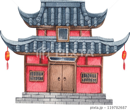 Chinese cultere and decor watercolor hand drawn 119782687