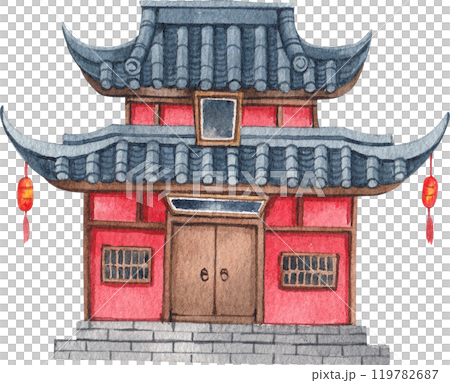 Chinese cultere and decor watercolor hand drawn 119782687