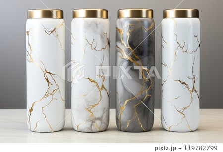 Mock up Realistic Metallic Tumbler Packaging with Marble stone pattern on White Background. Food and Drink Concept Product Concept Mock up Realistic Metallic Tumbler Packaging with Marble stone pattern on White Background. Food and Drink Concept Product Concept 119782799