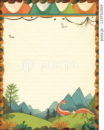 Sheet template for notebook, cute animals in the forest, Cartoon, notepad, diary. Lined paper. Cute character. 119782804