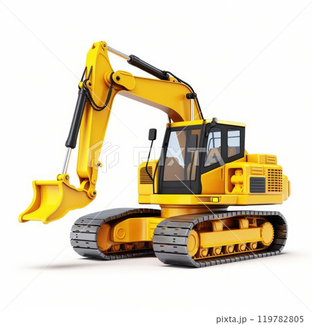 Construction equipment. Heavy black excavator with a folded boom on a white background, isolated. 3d Construction equipment. Heavy black excavator with a folded boom on a white background, isolated. 3d 119782805