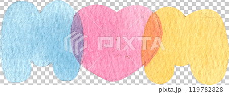 letters spelling _mom_ in blue, pink, and yellow, hand-drawn watercolor painting illustration 119782828