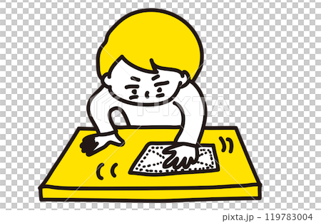 A woman wiping the table with a cloth (2 colors) 119783004