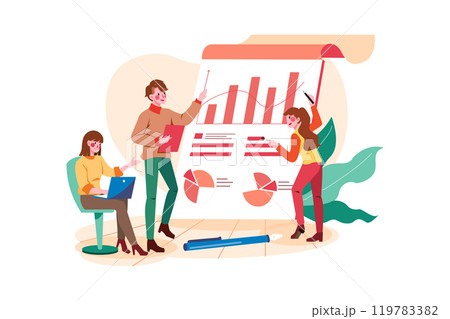 Marketing Team Working On Sales Report 119783382