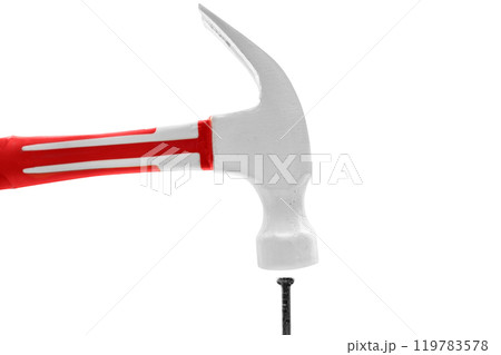 Closeup view of hammer hits a nail 119783578