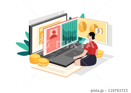 Lady Working On Laptop On Accounting Analytics Lady Working On Laptop On Accounting Analytics 119783723