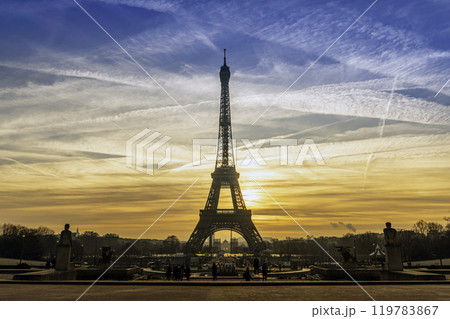 Beautiful view of famous Eiffel Tower in Paris, France. Paris Best Destinations in Europe. 119783867