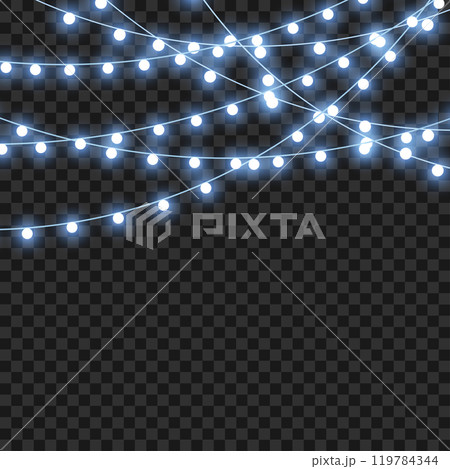 LED Christmas garlands for holiday decoration on transparent background. Vector 119784344