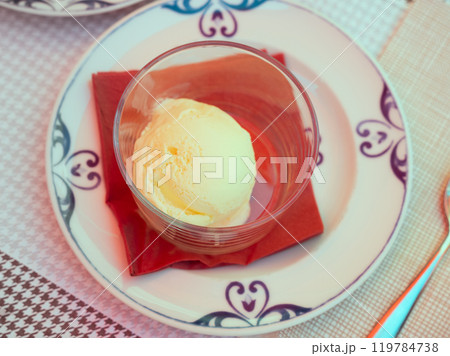 vanilla flavored ice cream 119784738