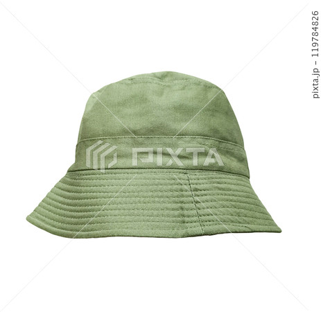 Green bucket hat on white background. Green bucket hat on white background. 119784826