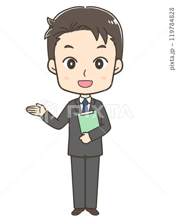 左へ案内をするビジネスマンの全身イラスト 119784828