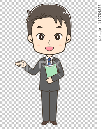 左へ案内をするビジネスマンの全身イラスト 119784828