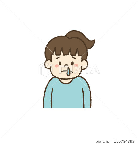 風邪をひいて鼻水を垂らす子どものイラスト 119784895