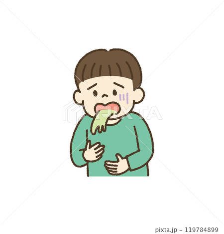 風邪をひいて嘔吐する子どものイラスト 119784899