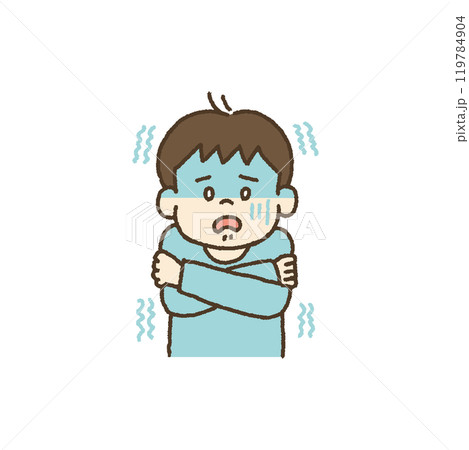 風邪をひいて熱で寒気がする子どものイラスト 風邪をひいて熱で寒気がする子どものイラスト 119784904