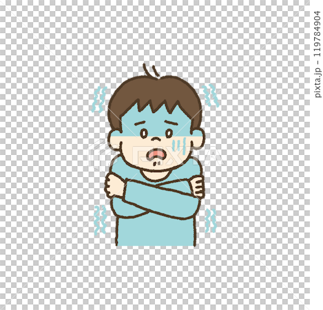 風邪をひいて熱で寒気がする子どものイラスト 風邪をひいて熱で寒気がする子どものイラスト 119784904