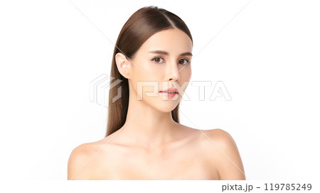 Beautiful young asian woman with clean fresh skin on white background, Face care, Facial treatment, Cosmetology, beauty and spa, Asian women portrait. 119785249