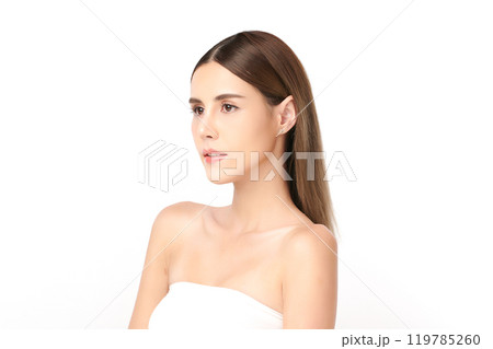 Beautiful young asian woman with clean fresh skin on white background, Face care, Facial treatment, Cosmetology, beauty and spa, Asian women portrait. 119785260