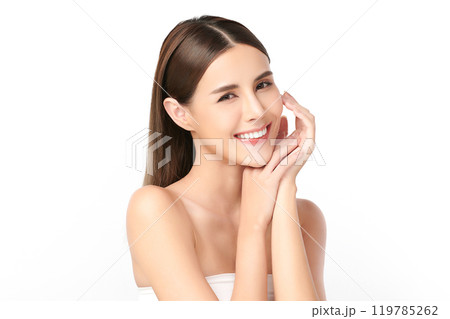 Beautiful young asian woman with clean fresh skin on white background, Face care, Facial treatment, Cosmetology, beauty and spa, Asian women portrait. 119785262